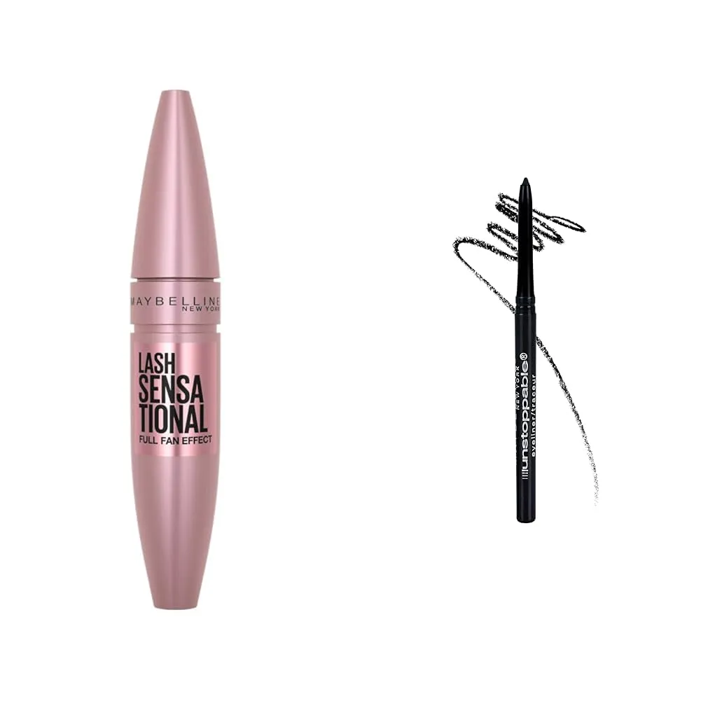 Maybelline Lash Sensational Mascara 1 Count and Unstoppable Mechanical Eyeliner 1 Count Bundle