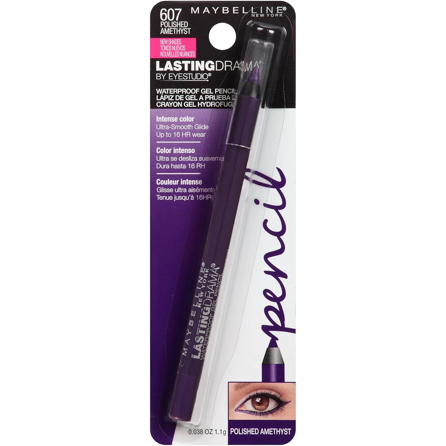 Maybelline New York Eyestudio Lasting Drama Waterproof Gel Pencil, Polished Amethyst, 0.038 oz.