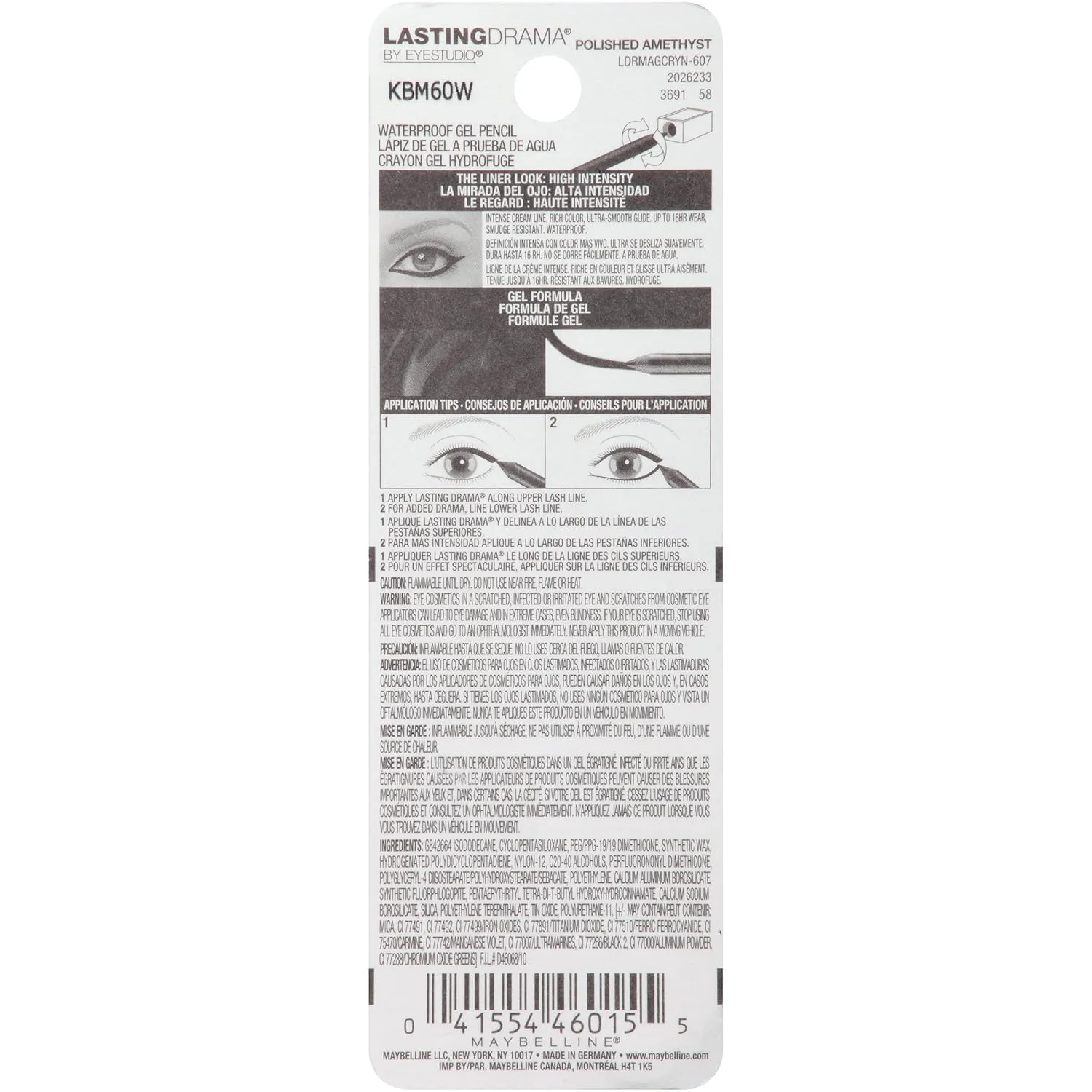 Maybelline New York Eyestudio Lasting Drama Waterproof Gel Pencil, Polished Amethyst, 0.038 oz.