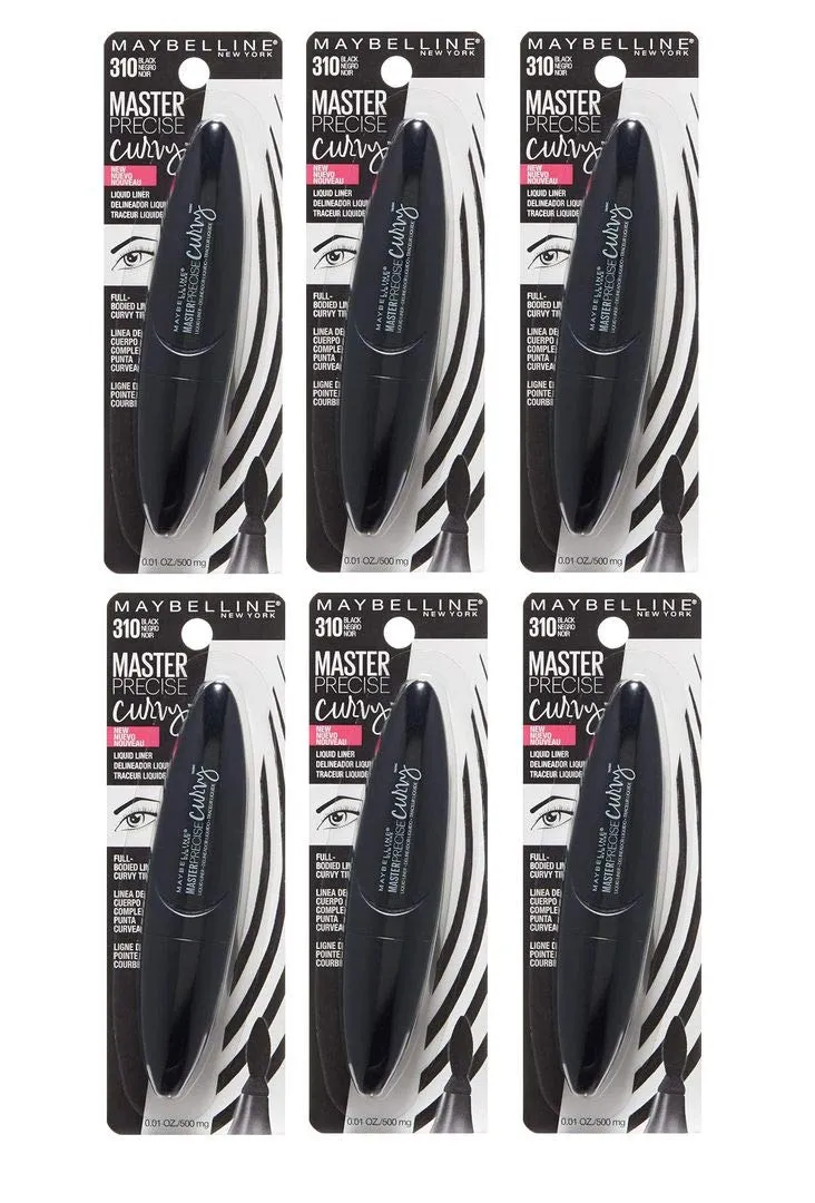 Maybelline New York Master Precise Curvy, Black, 6 Count