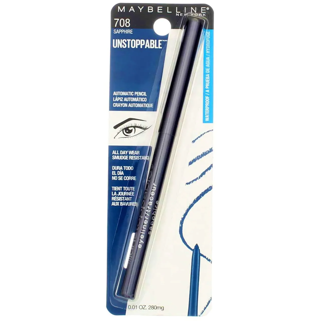 Maybelline New York Unstoppable Waterproof Eyeliner, Sapphire [708] 0.01 oz (Pack of 4)