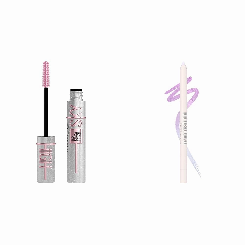 Maybelline Lash Sensational Sky High Glitter Mascara and Tattoo Studio Eyeliner Bundle, Includes 1 Mascara in Space Diamond and 1 Gel Eyeliner in Stardust Chrome for Glitter Eye Makeup