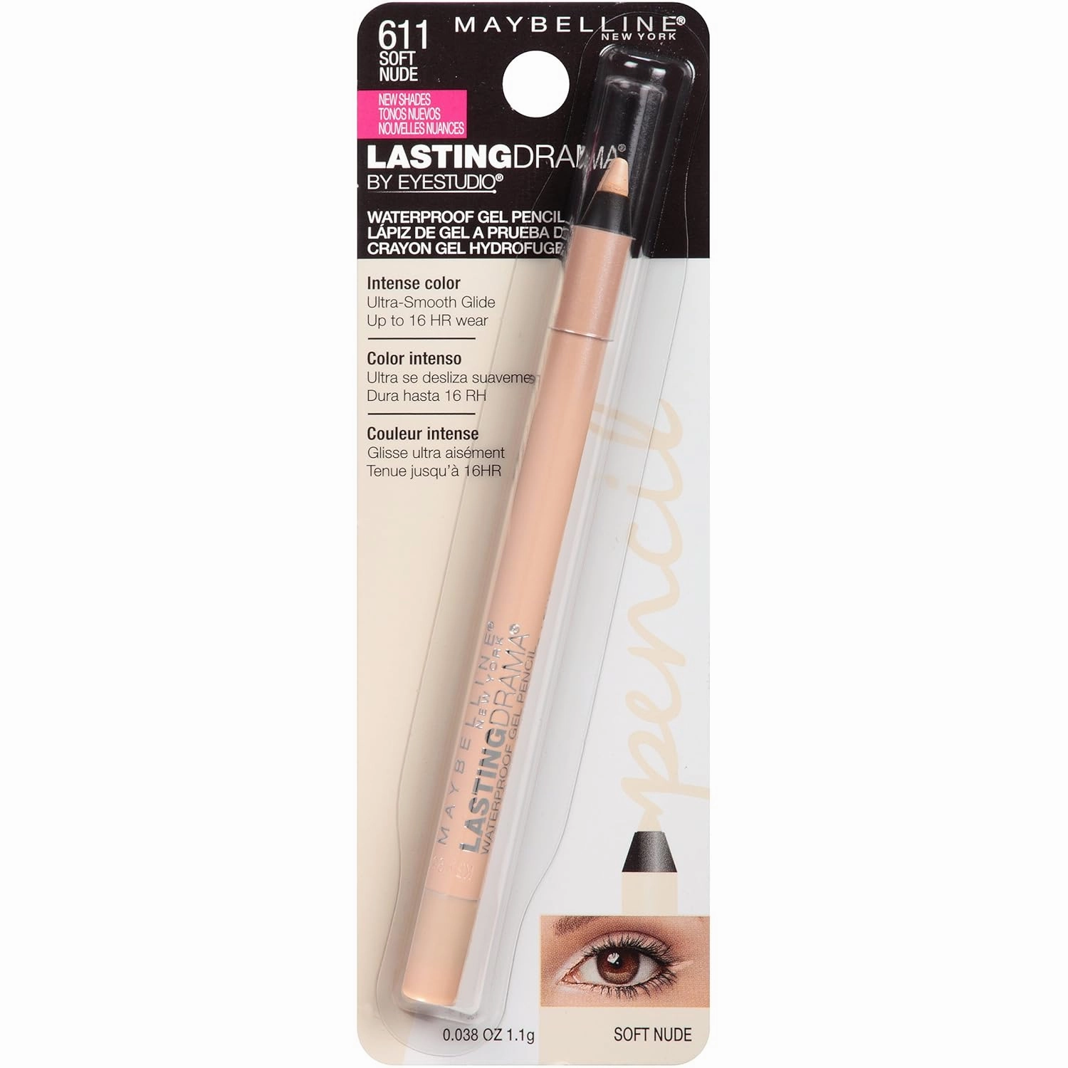 Maybelline New York Eyestudio Lasting Drama Waterproof Gel Pencil, Soft Nude, 0.037 Ounce