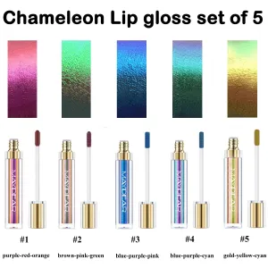 Maydear Chameleon Lipstick 5 Colors Set, Long Lasting Waterproof Colourful Diamond Shimmer Lip Gloss for Women Girls Makeup kit