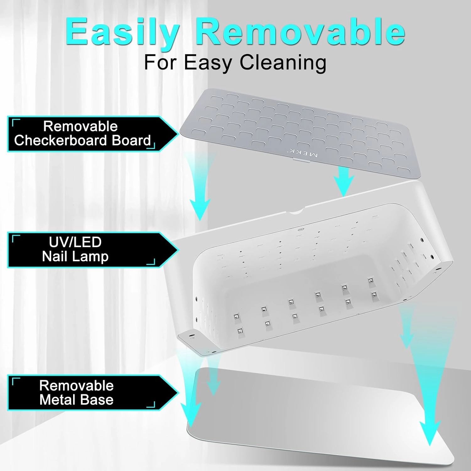 MEKK UV LED Nail Lamp - Luxury Cordless UV Light for Gel Nails with Red Light Skincare,4 2 Timer Modes,Two-Hand Design,Professional Nail Lamp for Salon & Home-White