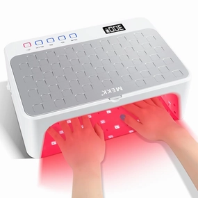 MEKK UV LED Nail Lamp - Luxury Cordless UV Light for Gel Nails with Red Light Skincare,4 2 Timer Modes,Two-Hand Design,Professional Nail Lamp for Salon & Home-White