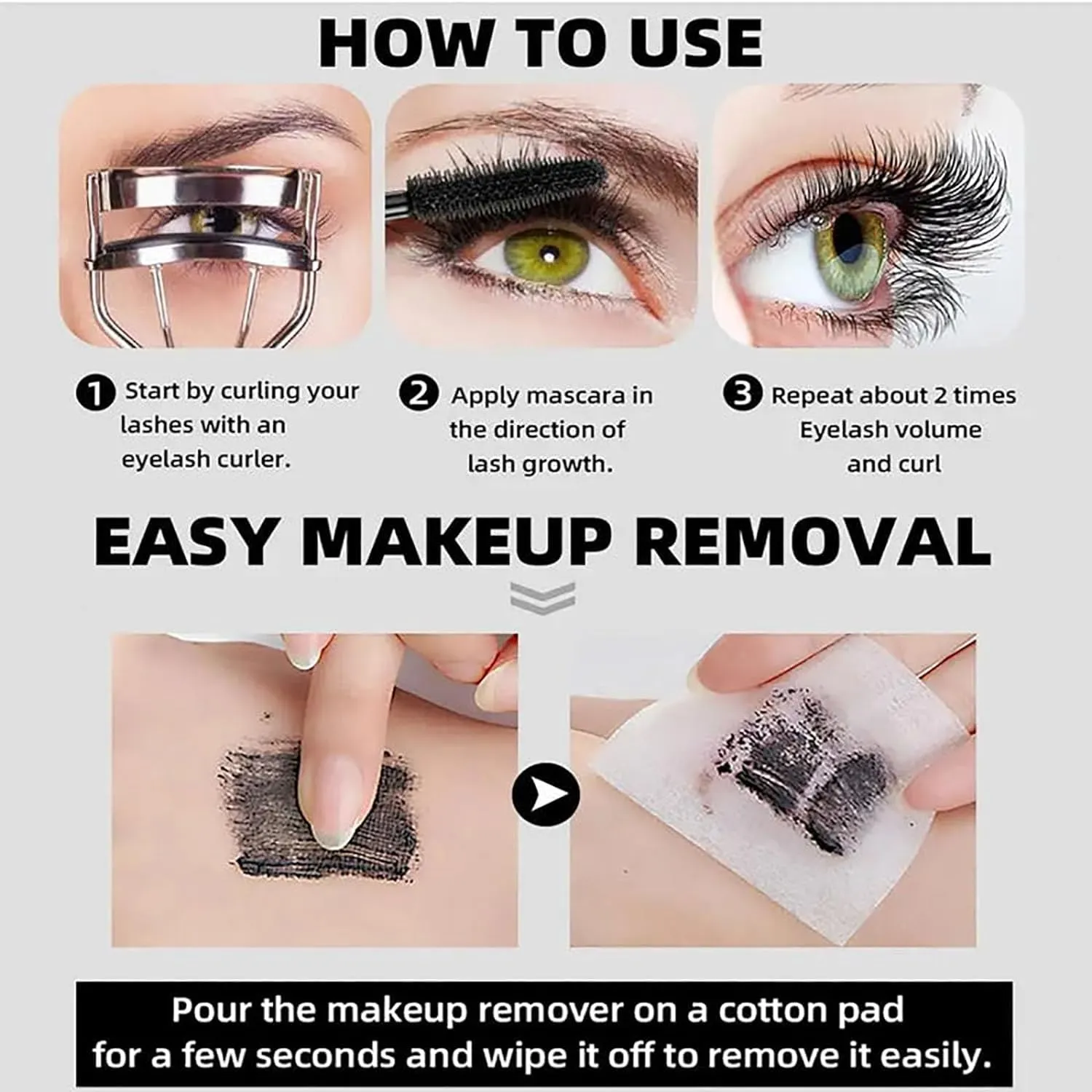 Melbob Mascara, Length & Curl Mascara Set, 2025 New Waterproof Black Washable Metal Mascaras, Steel Pipe Eyelash Primer (5pcs)