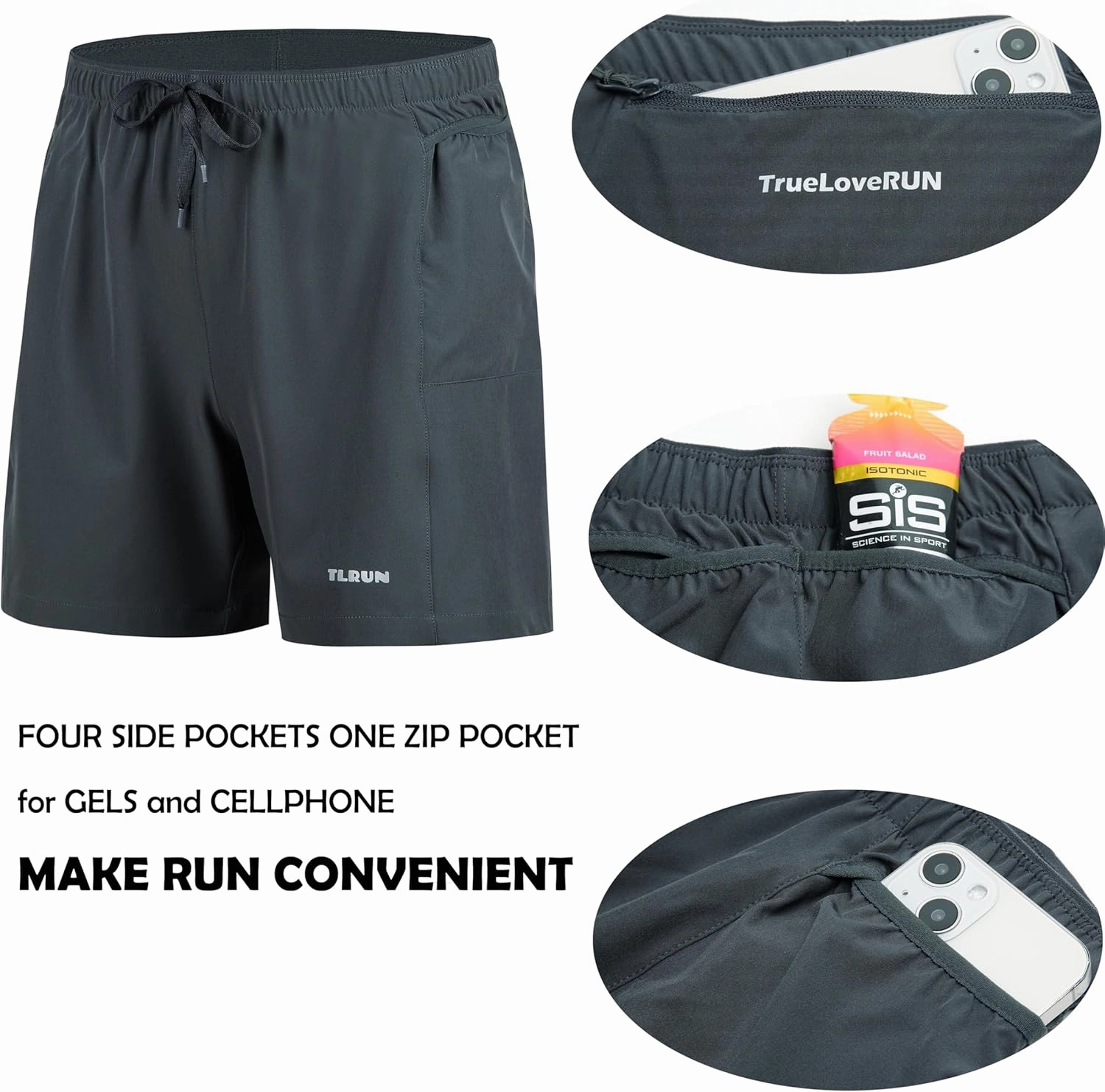 Men's Running Shorts 5 inch Ultra Lightweight with 5 Pockets Quick Dry Marathon Athletic Run Shorts Linerless