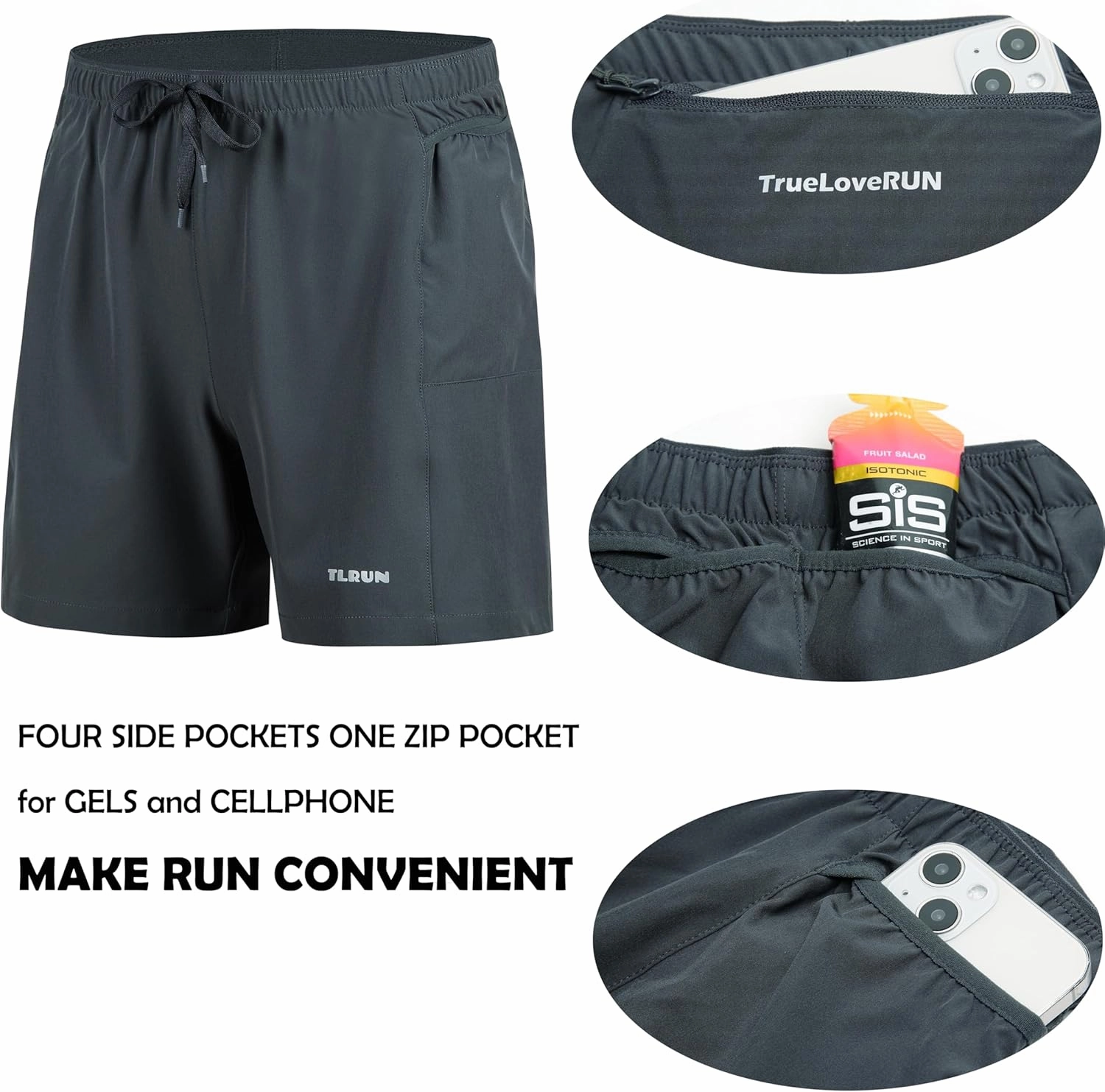Men's Running Shorts 5 inch Ultra Lightweight with 5 Pockets Quick Dry Marathon Athletic Run Shorts Linerless
