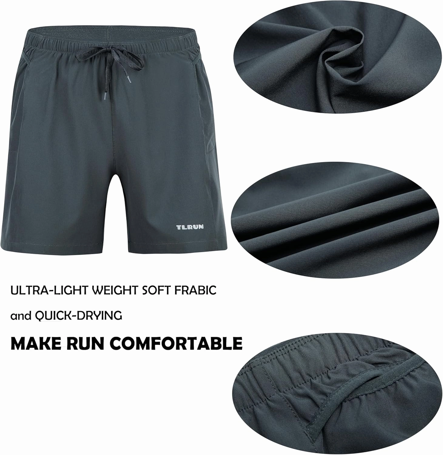 Men's Running Shorts 5 inch Ultra Lightweight with 5 Pockets Quick Dry Marathon Athletic Run Shorts Linerless