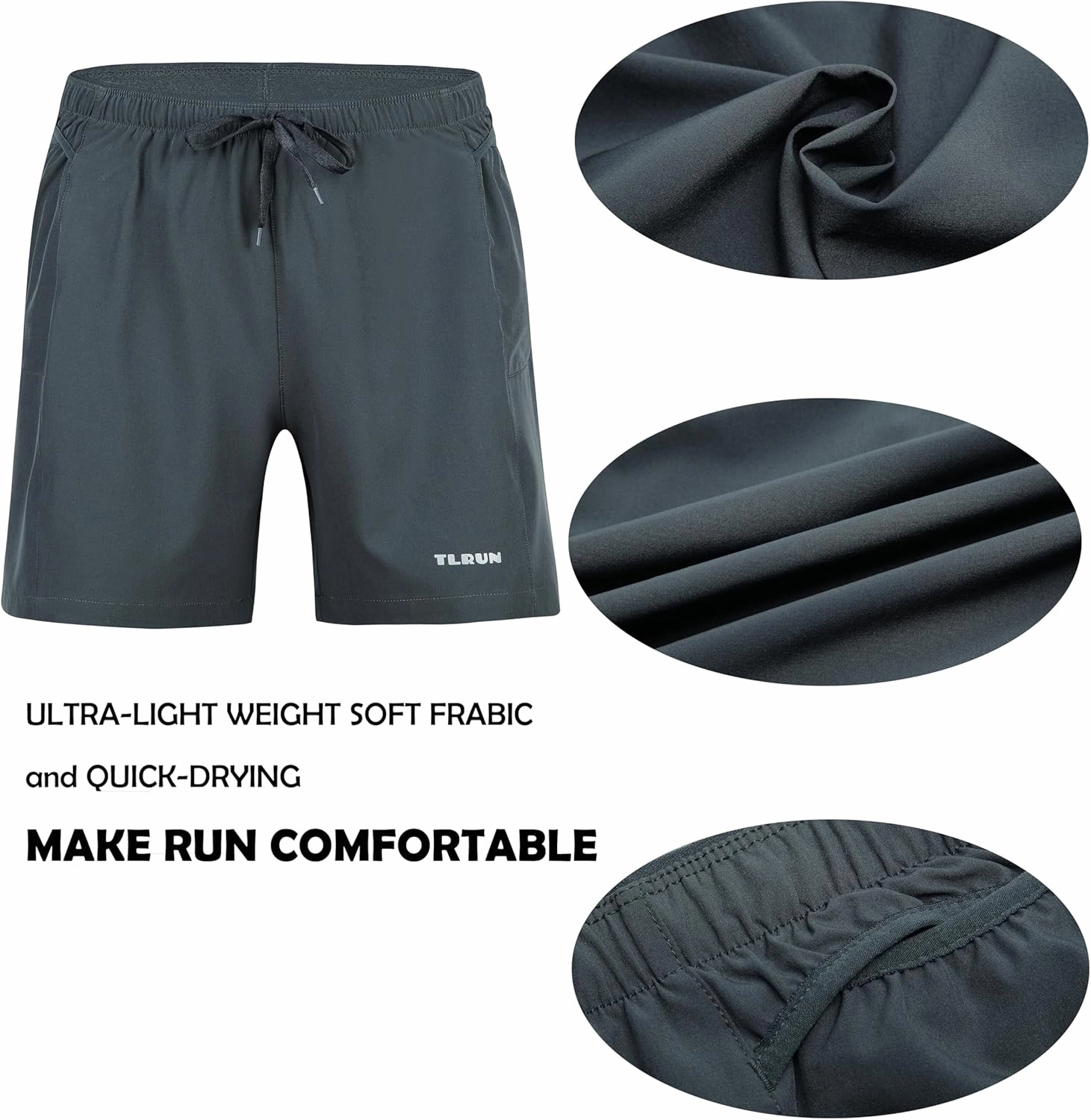 Men's Running Shorts 5 inch Ultra Lightweight with 5 Pockets Quick Dry Marathon Athletic Run Shorts Linerless