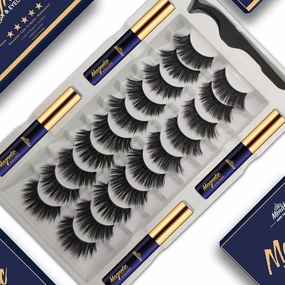 MENAKA 3D Magnetic Eyelashes With Eyeliner Kit - Magnetic Lashes Natural Looking,10 Pairs Magnetic Eyelash Kit - 4 Tube of Magnetic Eyeliner for Reusable, Easy to Apply