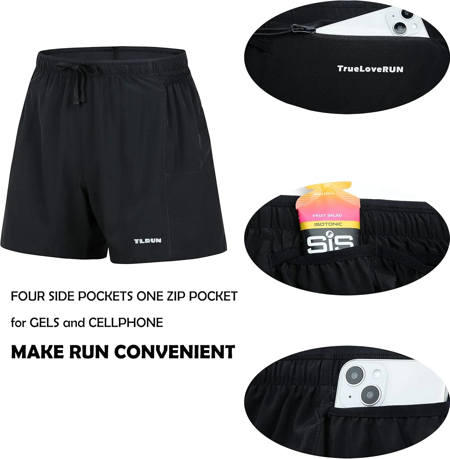 Men's Running Shorts 5 inch Ultra Lightweight with 5 Pockets Quick Dry Marathon Athletic Run Shorts Linerless
