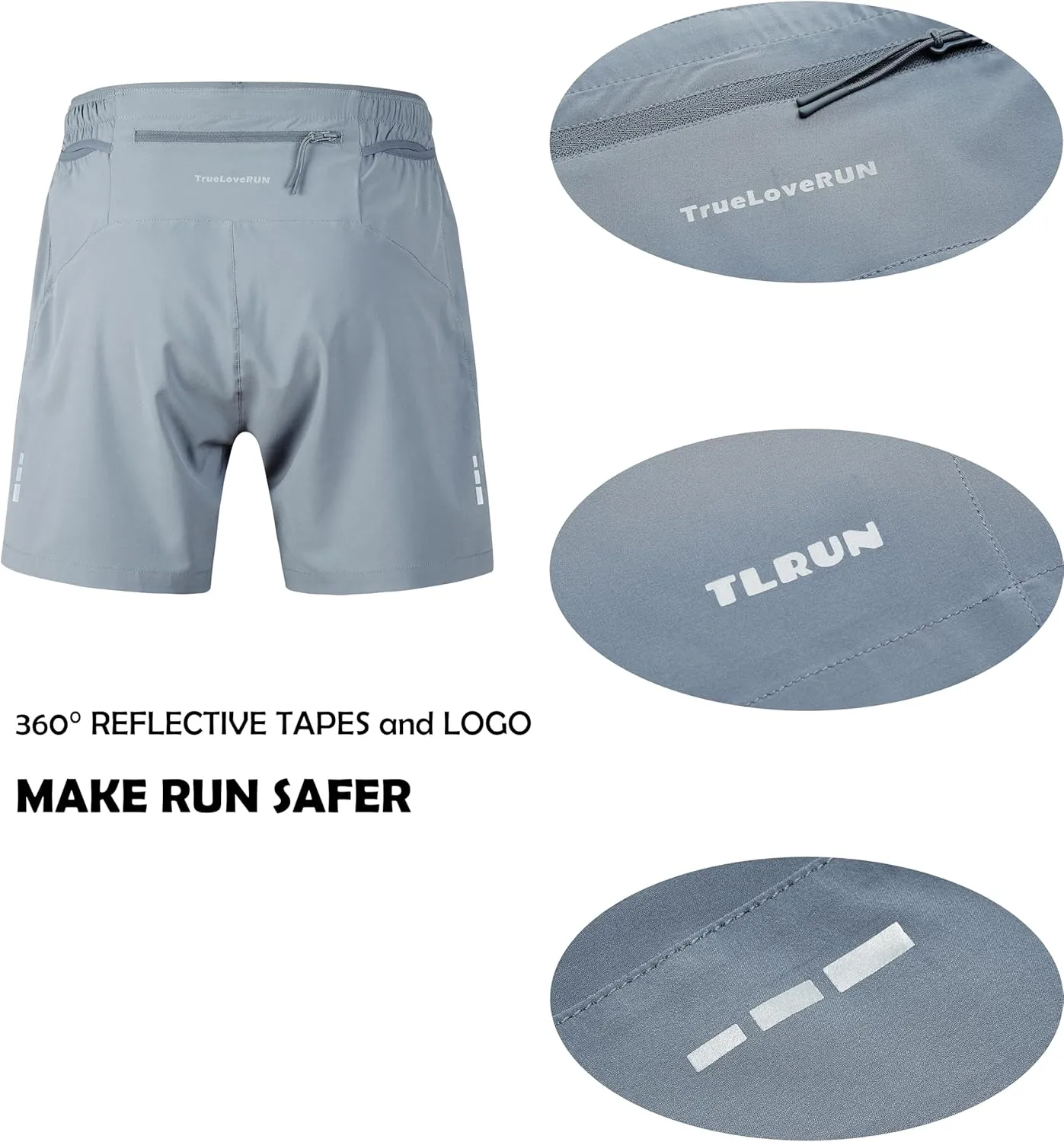 Men's Running Shorts 5 inch Ultra Lightweight with 5 Pockets Quick Dry Marathon Athletic Run Shorts Linerless
