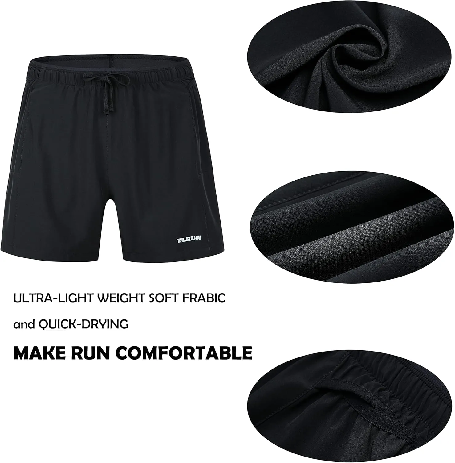 Men's Running Shorts 5 inch Ultra Lightweight with 5 Pockets Quick Dry Marathon Athletic Run Shorts Linerless
