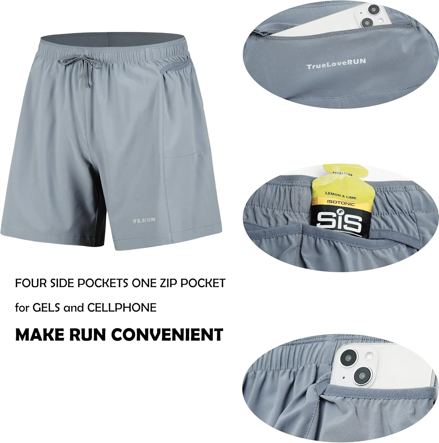 Men's Running Shorts 5 inch Ultra Lightweight with 5 Pockets Quick Dry Marathon Athletic Run Shorts Linerless