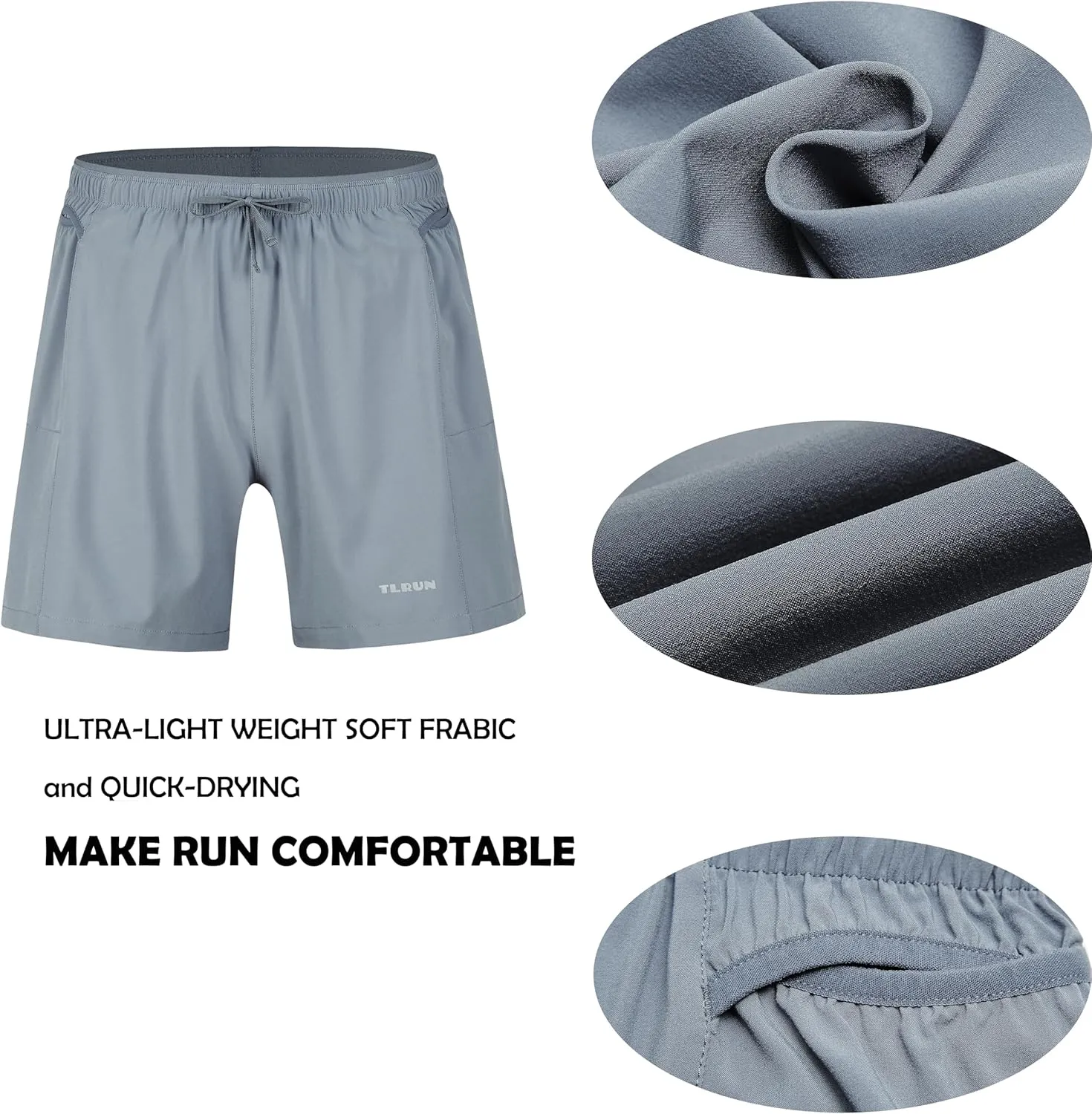 Men's Running Shorts 5 inch Ultra Lightweight with 5 Pockets Quick Dry Marathon Athletic Run Shorts Linerless