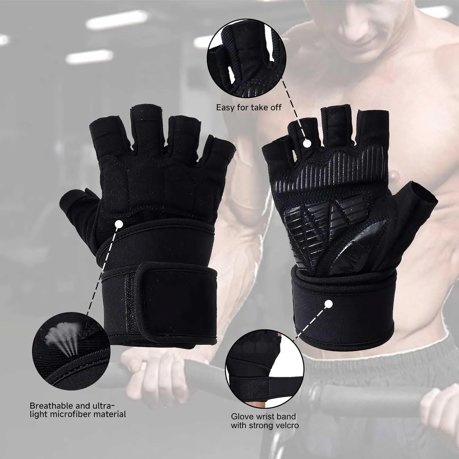 Mens Workout Gloves for Weight Lifting - Exercise Gloves for Men Women With Wrist Wrap Support, Palm Protection and Grips - Sport Daily Use
