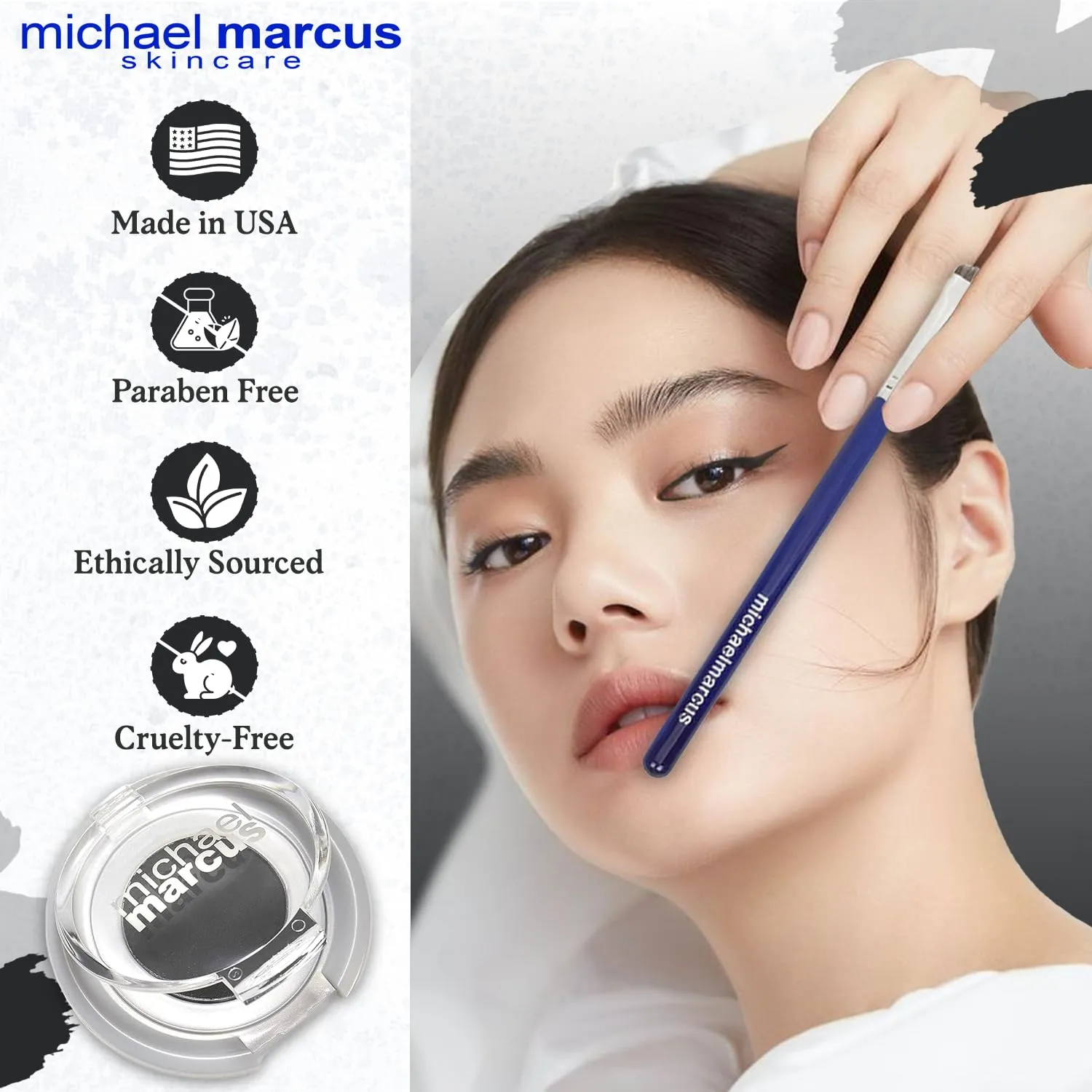 michael marcus Cake Eyeliner & Brush - 2 Piece Water Activated Dry Pressed Eyeliner & Professional Brush - Long-Lasting, Vibrant Color, Smudge Resistant - Cruelty Free Paraben Free (Kohl)