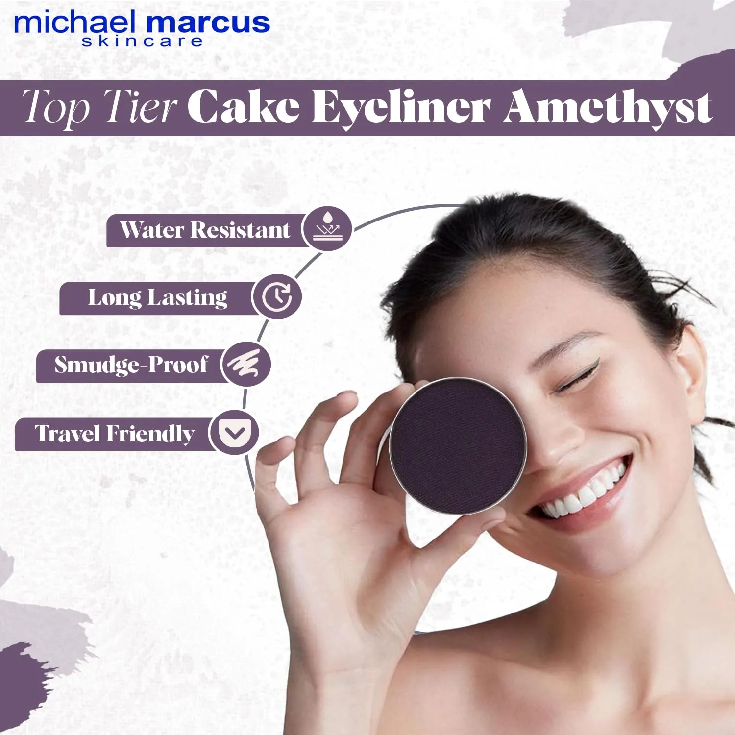 michael marcus Makeup Cake Eye Liner (Amethyst) - Water Activated Dry Pressed, Long-Lasting, Vibrant Color & Smudge Resistant Eyeliner - Cruelty & Paraben Free - For Beginner & Pro Makeup Artist