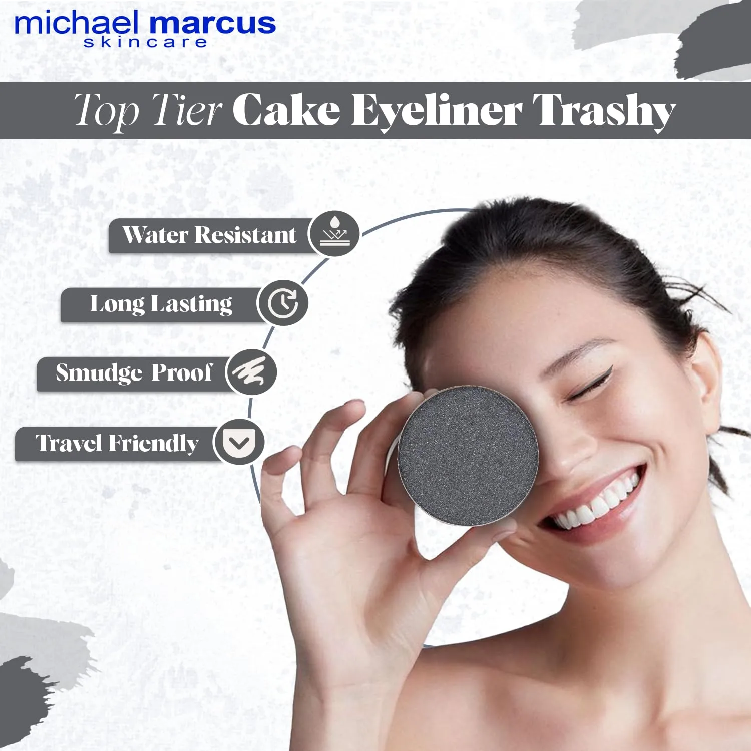 michael marcus Makeup Cake Eye Liner & Eyeliner Brush (Fantasia) - Water Activated Dry Pressed, Long-Lasting & Smudge Resistant Eyeliner - Cruelty & Paraben Free - For Beginner & Pro Makeup Artist