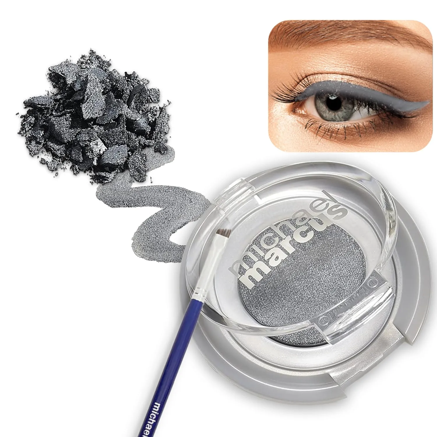 michael marcus Makeup Cake Eye Liner & Eyeliner Brush (Fantasia) - Water Activated Dry Pressed, Long-Lasting & Smudge Resistant Eyeliner - Cruelty & Paraben Free - For Beginner & Pro Makeup Artist