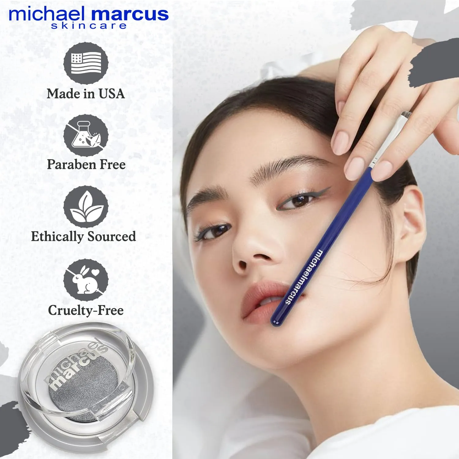 michael marcus Makeup Cake Eye Liner & Eyeliner Brush (Fantasia) - Water Activated Dry Pressed, Long-Lasting & Smudge Resistant Eyeliner - Cruelty & Paraben Free - For Beginner & Pro Makeup Artist