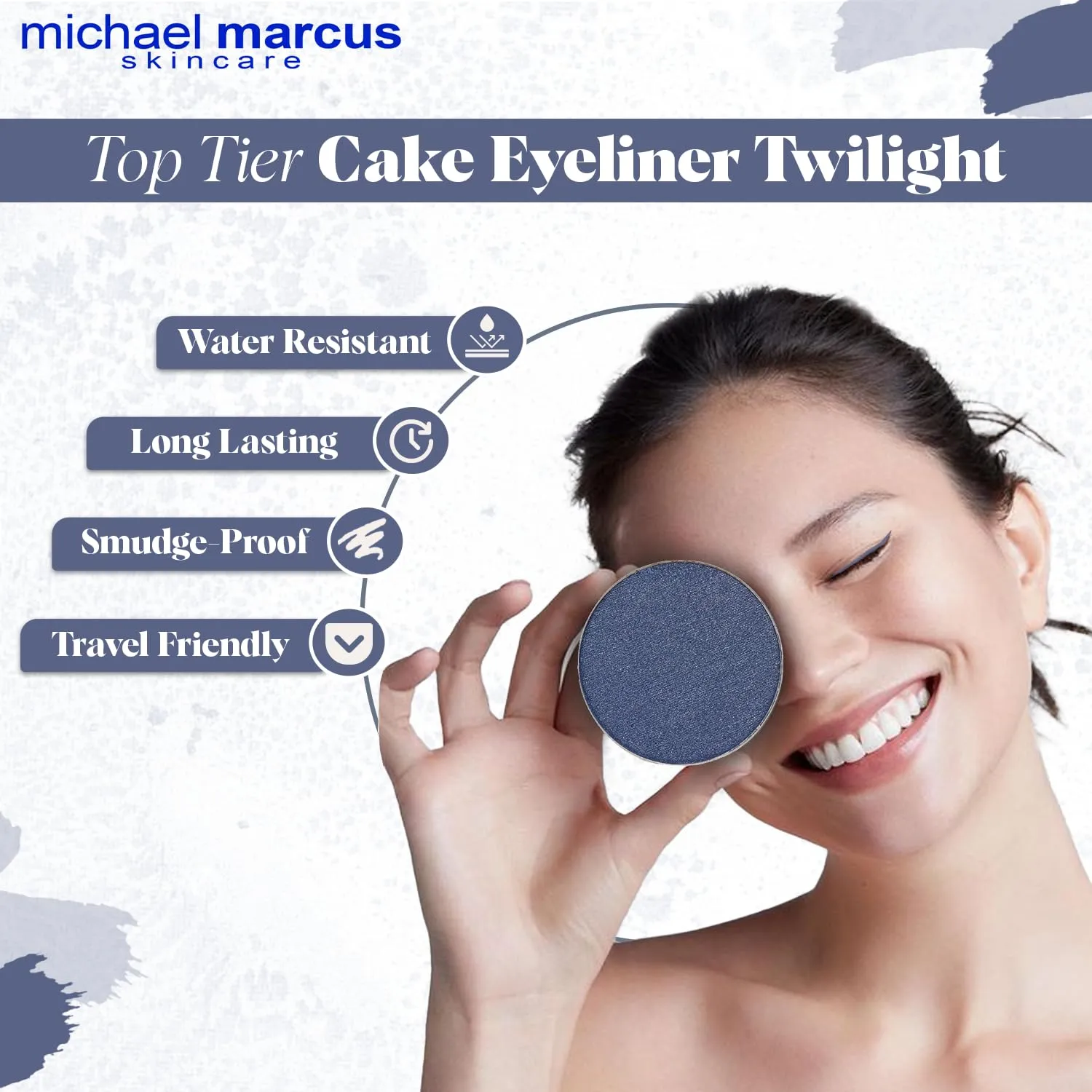 michael marcus Makeup Cake Eye Liner & Eyeliner Brush (Twilight) - Water Activated Dry Pressed, Long-Lasting & Smudge Resistant Eyeliner - Cruelty & Paraben Free - For Beginner & Pro Makeup Artist