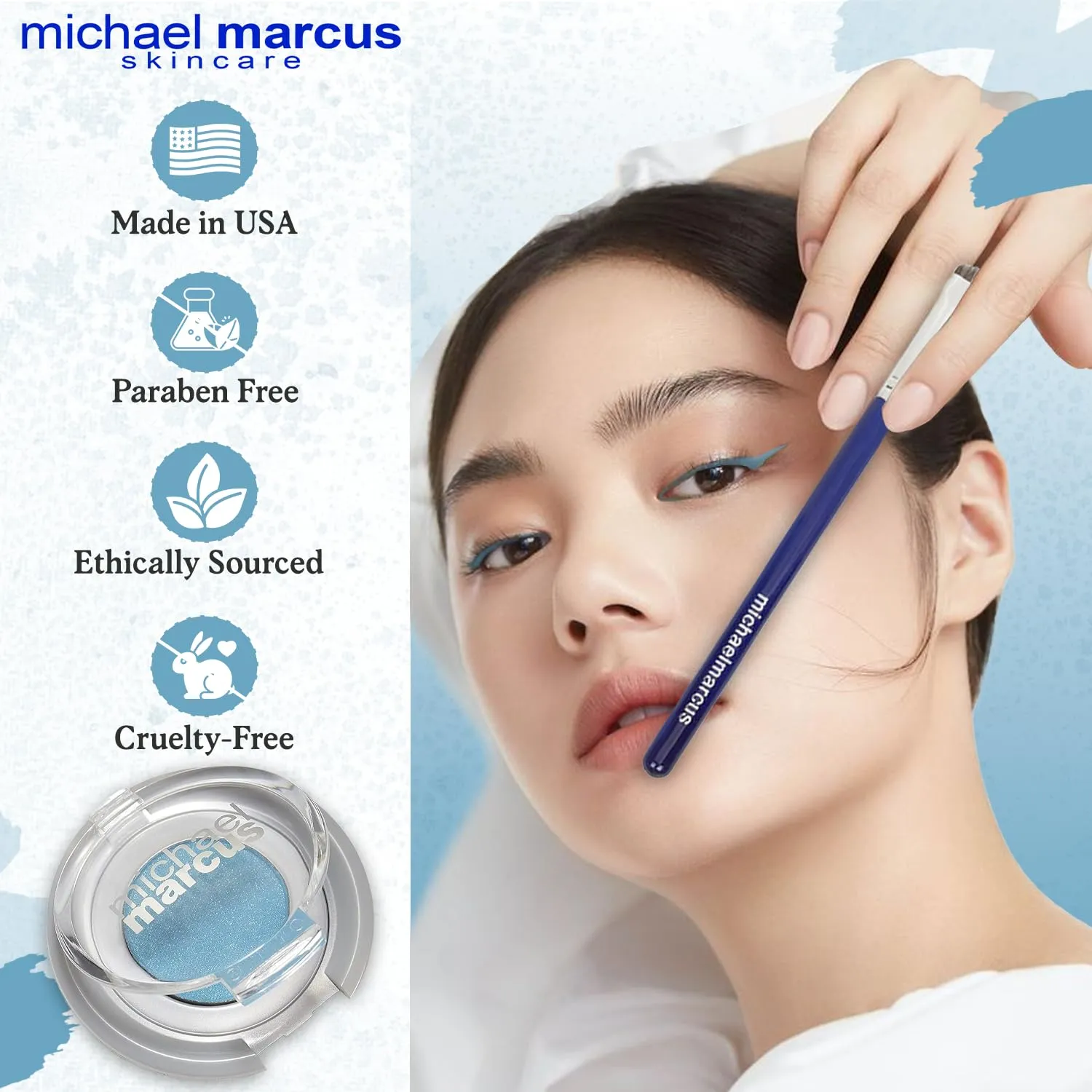 michael marcus Makeup Cake Eye Liner & Eyeliner Brush (Twinkle) - Water Activated Dry Pressed, Long-Lasting & Smudge Resistant Eyeliner - Cruelty & Paraben Free - For Beginner & Pro Makeup Artist