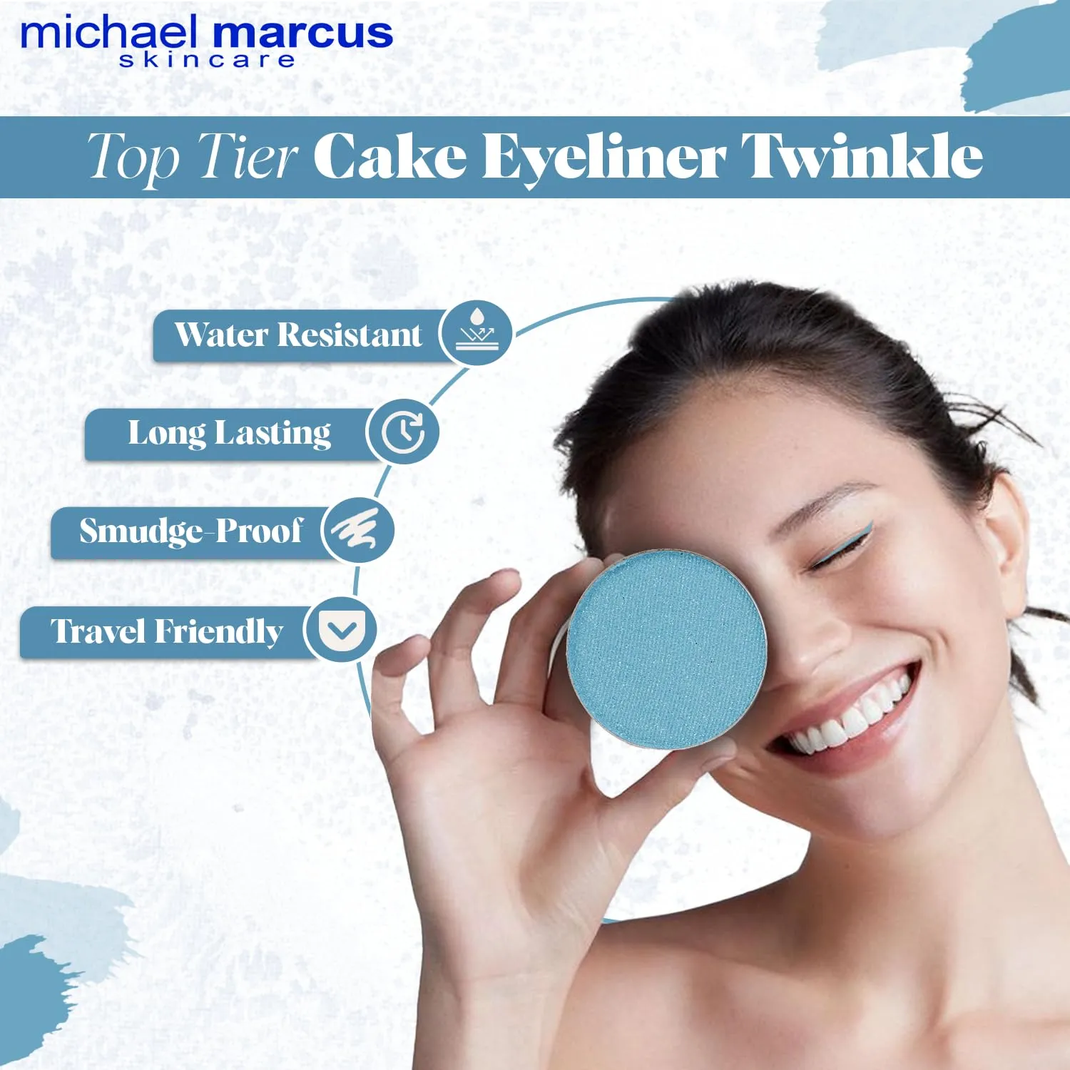 michael marcus Makeup Cake Eye Liner & Eyeliner Brush (Twinkle) - Water Activated Dry Pressed, Long-Lasting & Smudge Resistant Eyeliner - Cruelty & Paraben Free - For Beginner & Pro Makeup Artist