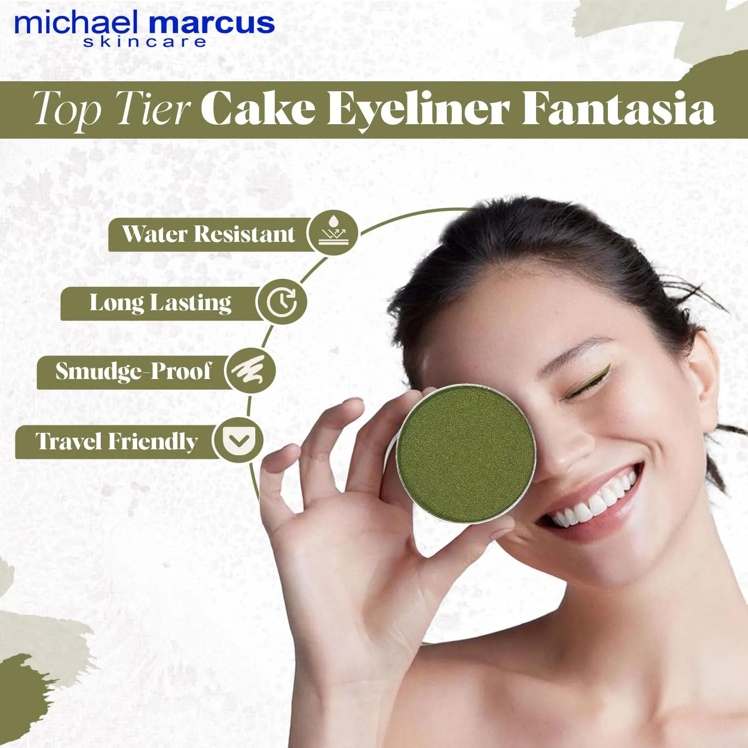 michael marcus Makeup Cake Eye Liner (Fantasia) - Water Activated Dry Pressed, Long-Lasting, Vibrant Color & Smudge Resistant Eyeliner - Cruelty & Paraben Free - For Beginner & Pro Makeup Artist