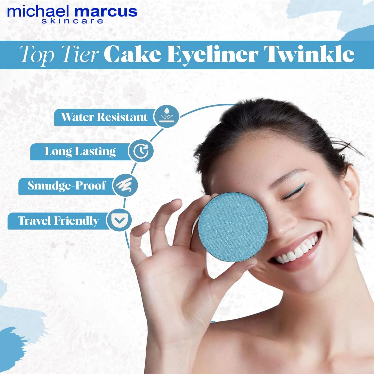 michael marcus Makeup Cake Eye Liner (Twinkle) - Water Activated Dry Pressed, Long-Lasting, Vibrant Color & Smudge Resistant Eyeliner - Cruelty & Paraben Free - For Beginner & Pro Makeup Artist