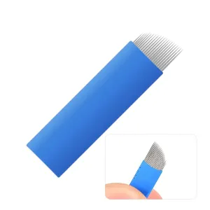 Microblading Needles,50pcs Blue Microblades with 0.18mm Diameter for Semi Permanent Makeup, Manual Needle for Eyebrow Eyeliner Lips Microblading Kits (S21)