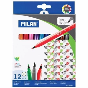 Milan Fibretip Colour Pens 12's - 2 mm Ø Tip