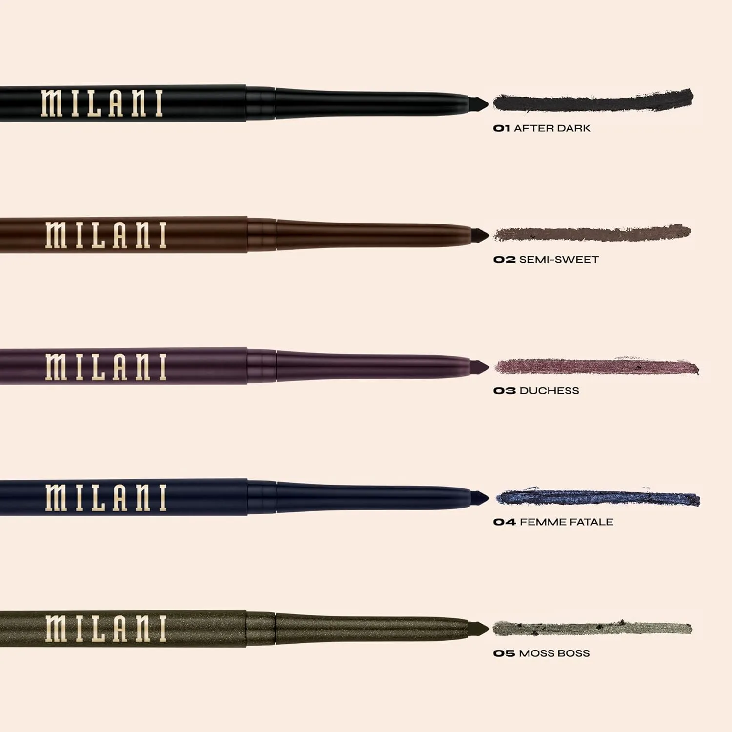Milani Stay Put Eyeliner - Duchess (0.01 Ounce) Cruelty-Free Self-Sharpening Eye Pencil with Built-In Smudger - Line & Define Eyes with High Pigment Shades for Long-Lasting Wear