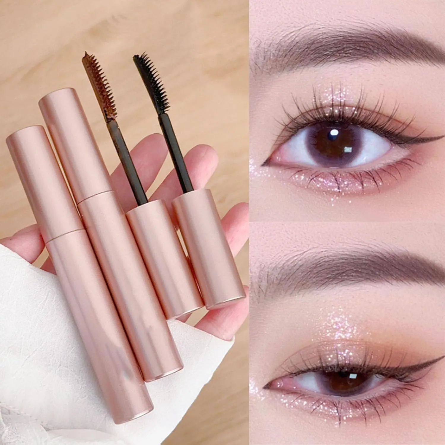 Mkry Mascara, Mascara, Tubing Mascaras Black & Brown for Lash Makeup, Lengthening and Curling, Smudge Proof Long Lasting and Waterproof (2PCS Brown)
