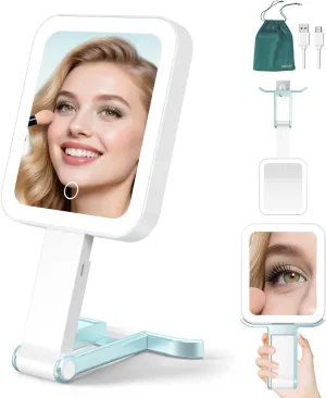 Mocado Travel Makeup Mirror with Lights,10X/1X Magnifying Mirror with Light, Double Sided Travel Mirror with 3 Color Light,Dimmable Touch, Lighted Makeup Mirror for Tabletop, Handheld, Hanging(Blue)