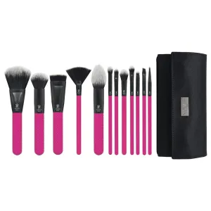 MODA Pro Full Face 13-Piece Pin Makeup Brush Kit – Professional Face & Eye Brush Set with Travel Wrap