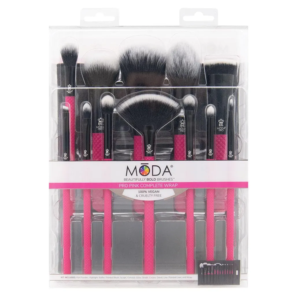 MODA Pro Full Face 13-Piece Pin Makeup Brush Kit – Professional Face & Eye Brush Set with Travel Wrap