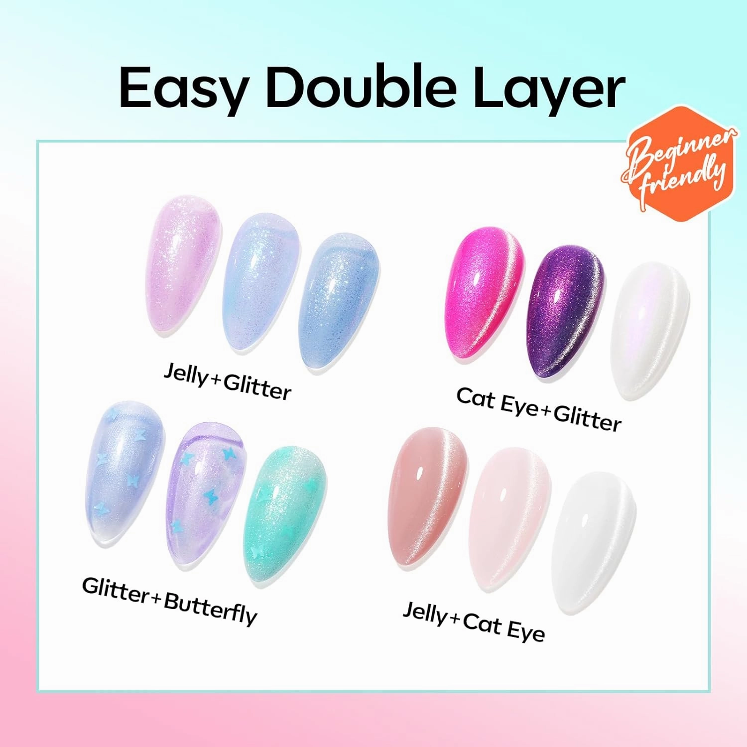 Modelones 32 PCS Summer Gel Nail Polish Set, 28 Colors Glitter Cat Eye Jelly Pearl Chameleon Gel Polish with Magnet, No Wipe Base Coat, Glitter & Glossy & Matte Top Coat Soak Off Nail Art Kit