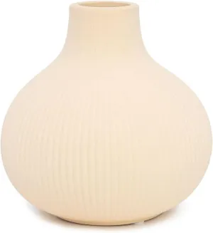 Modern Ribbed Ceramic Vase – Round Bisque Pottery Flower Vase for Home Décor, Mantel, and Shelf Styling – Minimalist Decorative Vase for Living Room, Office, or Bedroom – 6” W x 6” H