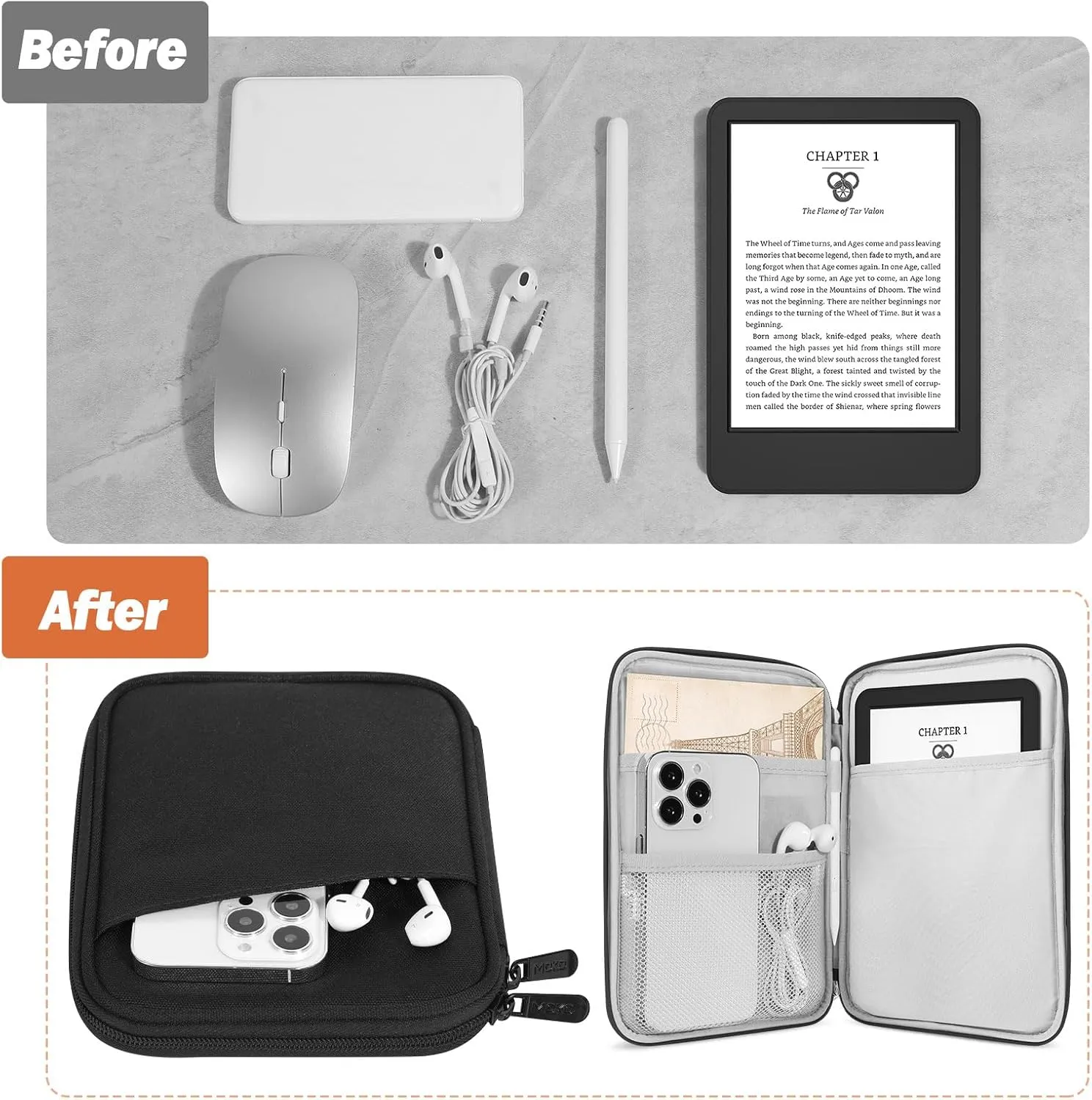 MoKo 6-7" Kindle Sleeve Bag for 7" Kindle Colorsoft Signature Edition, All-New 6" Kindle 11th Gen 2022/10th Gen 2019/8th Gen 2016, 6.8" Kindle Paperwhite 11th/10th Gen 2021/2018, Black