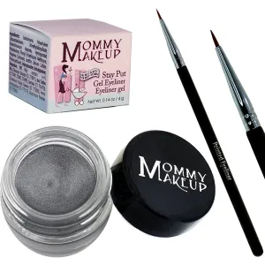Mommy Makeup [Bundle - Save 20%] Waterproof Stay Put Gel Eyeliner in Steel Magnolia   Pointed Eyeliner Brush