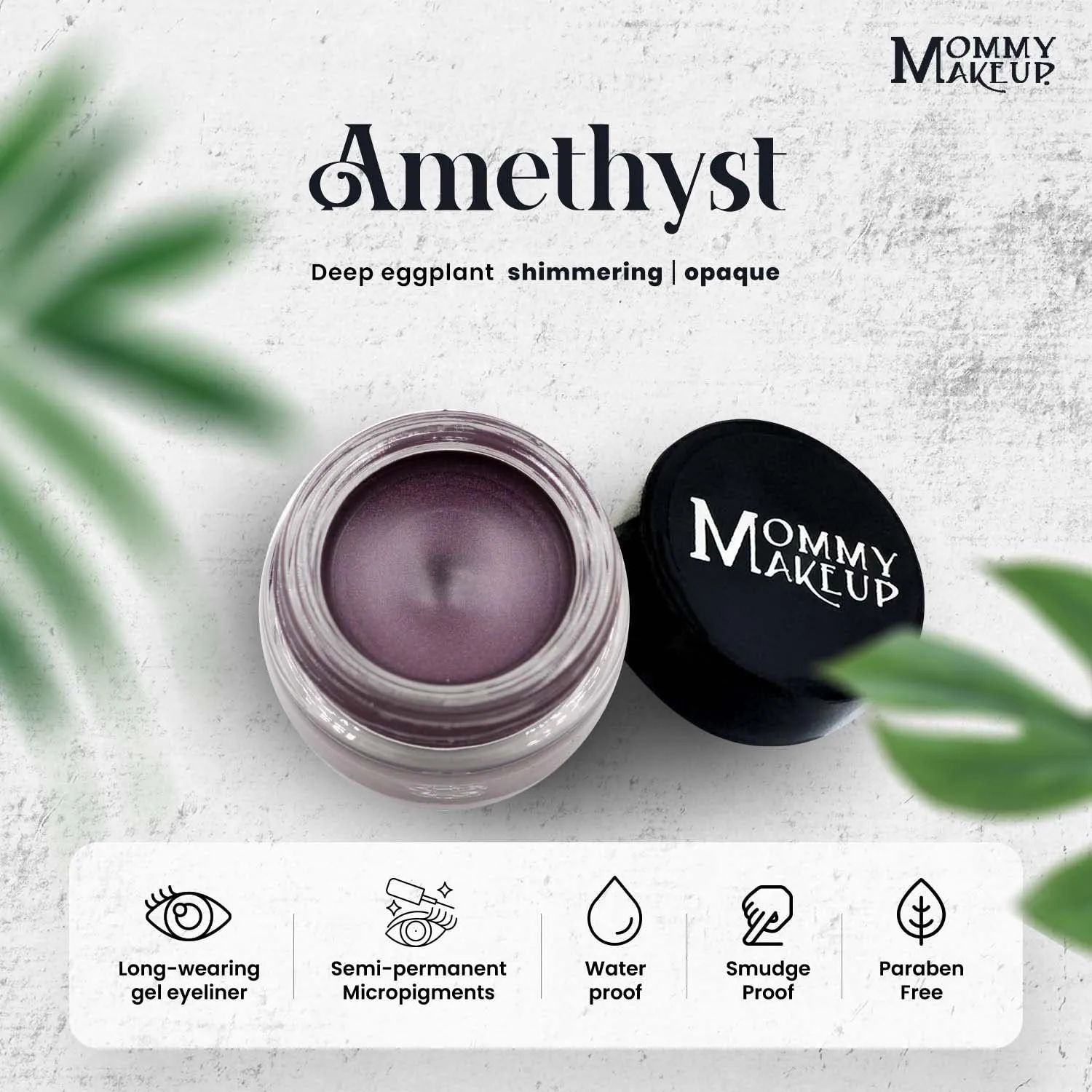 Mommy Makeup Waterproof Stay Put Gel Eyeliner Pot with Semi Permanent Micropigments - Long Lasting, Highly Pigmented Eye Liner, 0.14 oz (Amethyst)