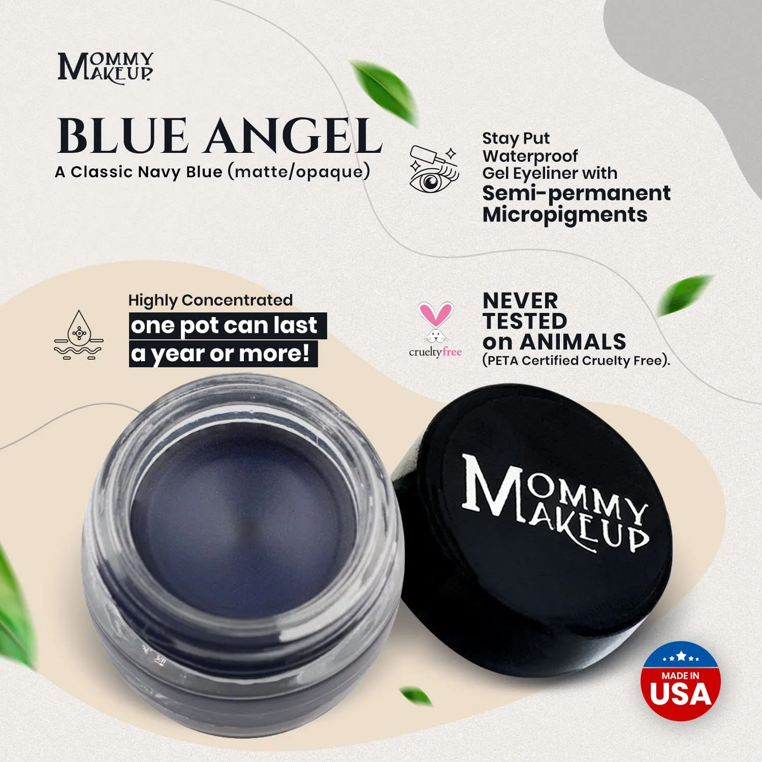 Mommy Makeup Waterproof Stay Put Gel Eyeliner Pot with Semi Permanent Micropigments - Long Lasting, Highly Pigmented Eye Liner, 0.14 oz (Blue Angel)