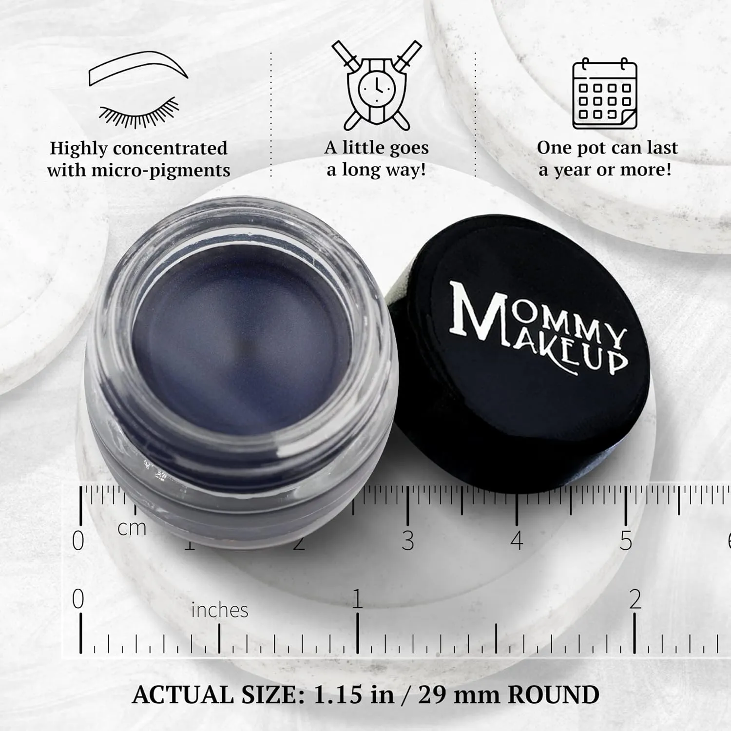 Mommy Makeup Waterproof Stay Put Gel Eyeliner Pot with Semi Permanent Micropigments - Long Lasting, Highly Pigmented Eye Liner, 0.14 oz (Blue Angel)