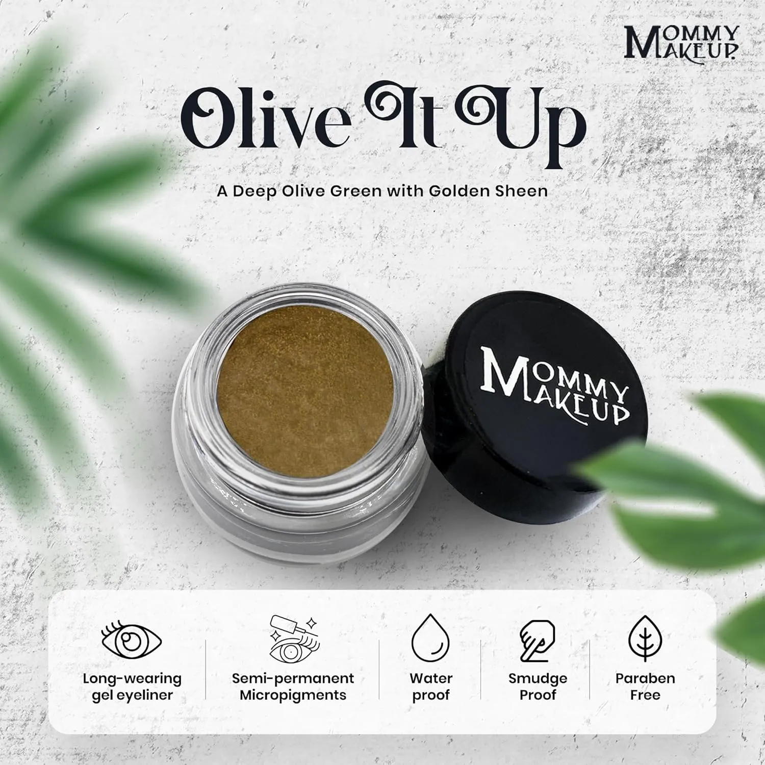 Mommy Makeup Waterproof Stay Put Gel Eyeliner Pot with Semi Permanent Micropigments - Long Lasting, Highly Pigmented Eye Liner, 0.14 oz (Olive It Up)