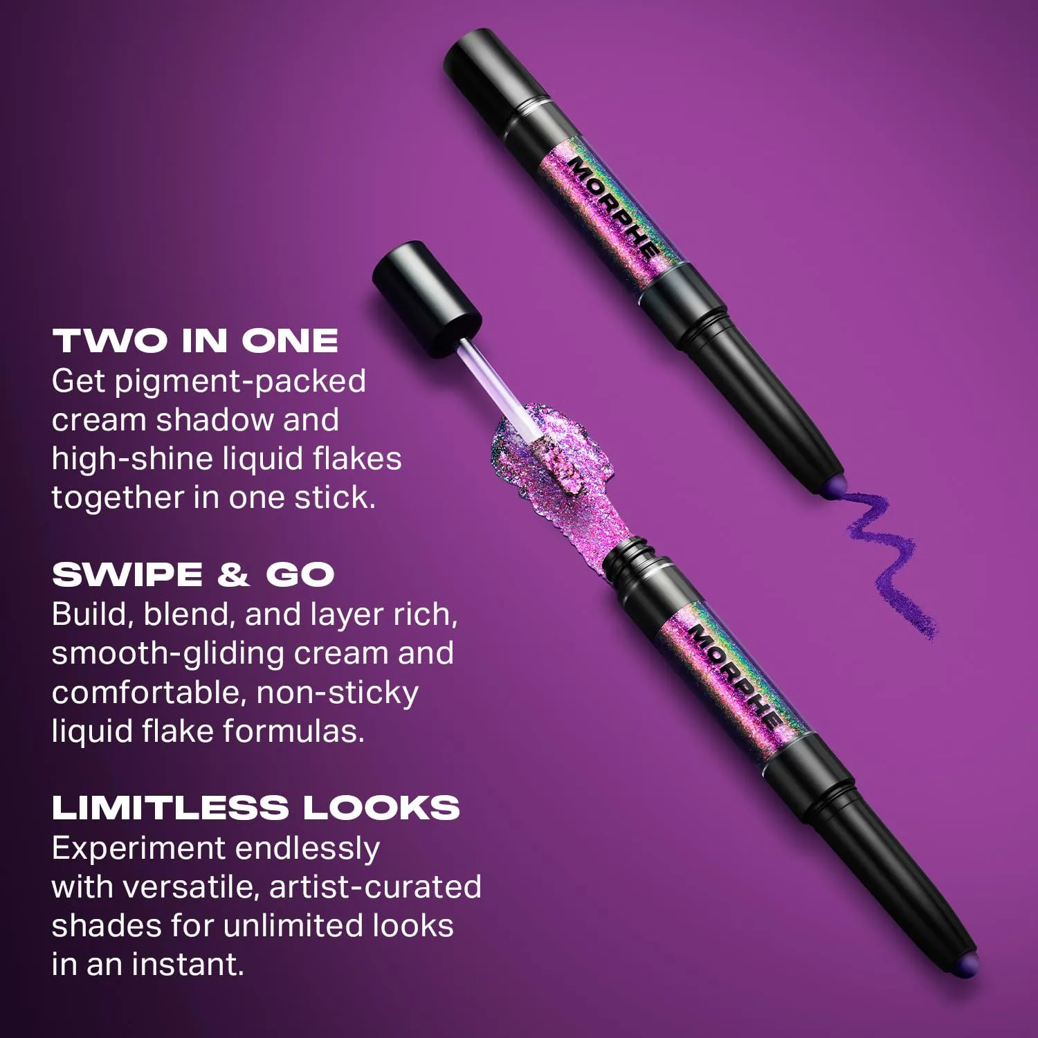 Morphe Mixed Signals Dual-Ended Eyeshadow Stick - Cream Eyeshadow Pigment & Chrome Liquid Flakes for Bold, Layered Eye Makeup Looks - BFF/FWB (0.96 oz)