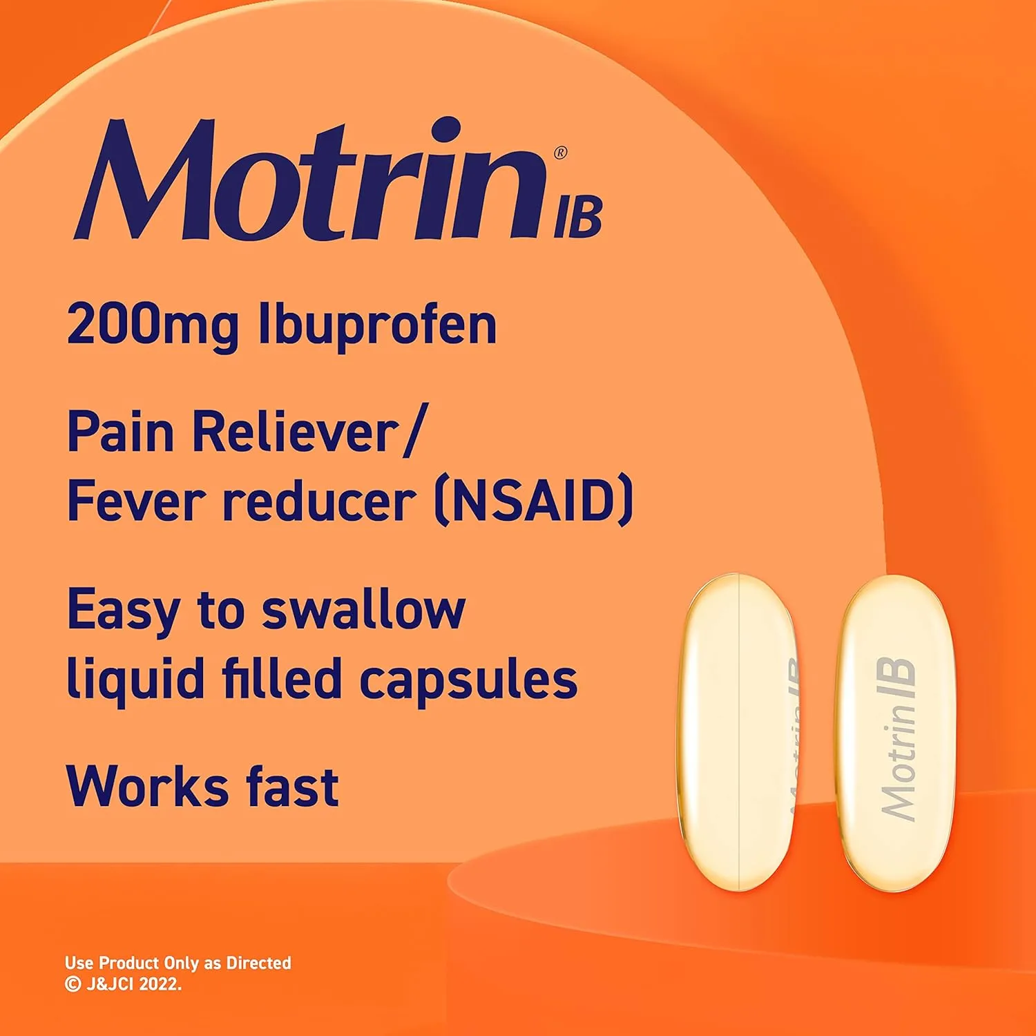 Motrin IB Liquid Gels with 200mg Ibuprofen per Caplet, Pain Reliever & Fever Reducer for Adults, Relief from Minor Arthritis Pain, Muscle Aches, Headache, Menstrual Cramps & Backache, 120 ct