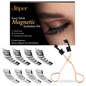 Natural Look Magnetic Eyelashes Kit - Reusable Dual Magnetic Lashes, No Glue or Eyeliner Needed, Comes with Applicator and 2 Pairs of Soft 3D False Eyelashes